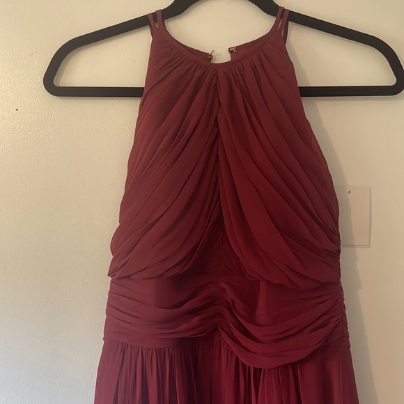 NWT Dessy Group Burgundy High Neck Floor Length Chiffon Gown (Style # 2918) - Picture 3 of 7